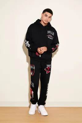 Men Chicago Bulls Fleece Joggers in Black Large