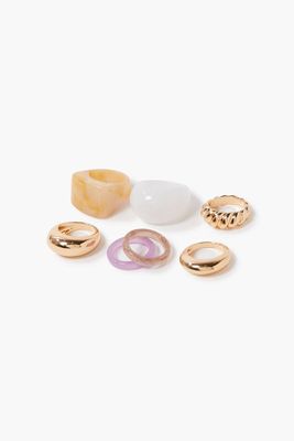 Women Twisted & Marble Ring Set in Gold, 6