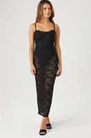 Women's Sheer Lace Cami Maxi Dress in Black Small