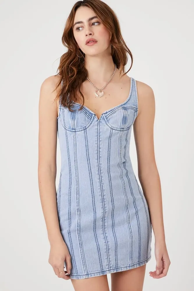 Women's Bustier Denim Mini Dress in Light Denim Medium