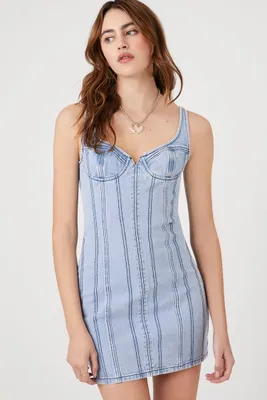 Women's Bustier Denim Mini Dress in Light Denim Small