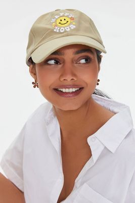 Women Embroidered Happy Hour Baseball Cap in Olive