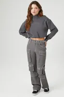 Women's Twill Topstitched Cargo Pants in Grey Small