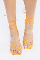 Women's Faux Leather Toe-Loop Lace-Up Heels in Orange, 5.5