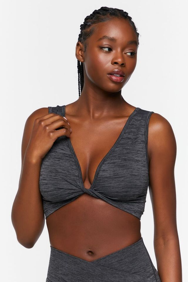 Forever 21 Women's Seamless Space Dye Twisted Sports Bra in Black Small