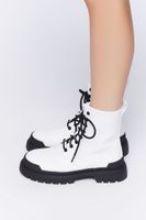 Women's Faux Leather Colorblock Combat Boots in White/Black, 7.5