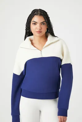 Women's Fleece Colorblock Pullover in Cream/Navy Large