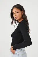 Women's Sweater-Knit Crop Top in Black Large