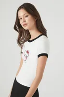 Women's Hello Kitty Ringer Baby T-Shirt in White, XS