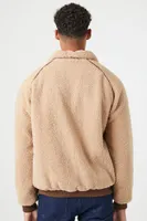 Men Faux Shearling Zip-Up Jacket in Khaki Medium