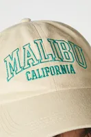 Malibu Embroidered Baseball Cap in Tan/Green