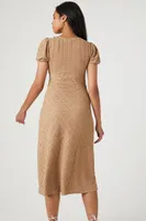 Women's Textured Puff-Sleeve Midi Dress in Taupe Large