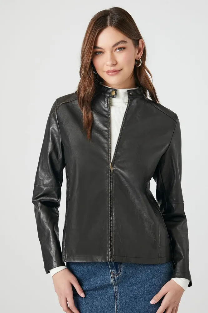 Women's Faux Leather Zip-Up Jacket