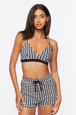 Women's Gingham Crop Top & Shorts Set Black/White