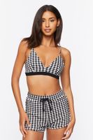 Women's Gingham Crop Top & Shorts Set in Black/White Medium