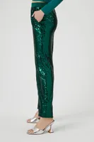 Women's Sequin Mid-Rise Ankle Joggers in Hunter Green Medium