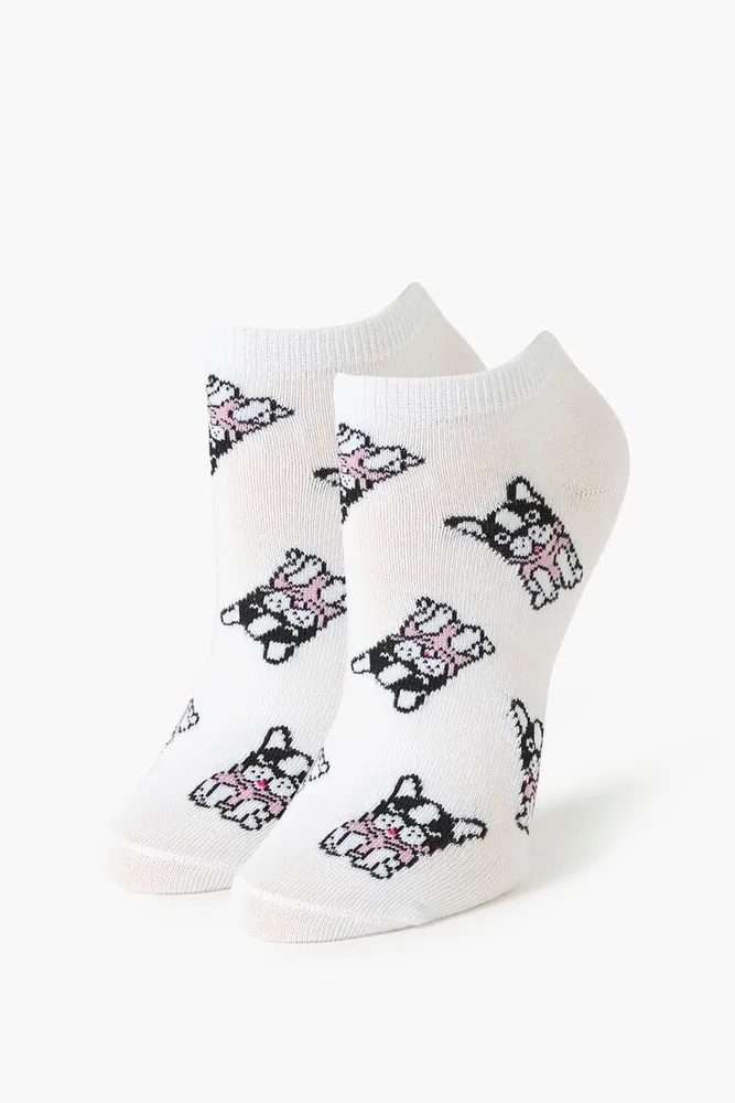 Boston Terrier Puppy Ankle Socks in White