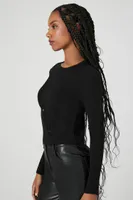 Women's Ribbed Knit Button Sweater in Black Medium