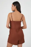 Women's Drawstring Button-Front Romper in Cappuccino, XS