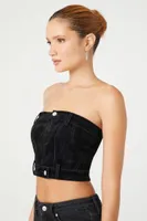 Women's Reworked Cropped Tube Top in Black Large