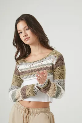 Women's Striped Shrug Sweater in Olive Medium