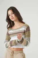 Women's Striped Shrug Sweater in Olive, XS