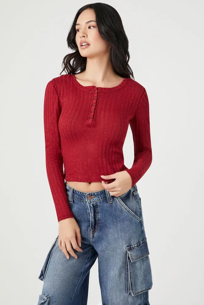 Women's Ribbed Knit Long-Sleeve Top
