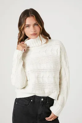 Women's Cable Knit Turtleneck Sweater in Large