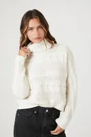 Women's Cable Knit Turtleneck Sweater in Cream Large