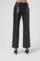 Women's Faux Leather Belted Trouser Pants in Black Small