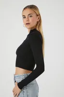 Women's Half-Zip Cropped Sweater in Black, XS