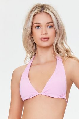 Women's Triangle Halter Bikini Top in Purple Large
