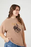 Women's Stay Wild Cowboy Graphic T-Shirt in Tan, 1X