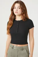 Women's Cropped Thermal Waffle Knit T-Shirt