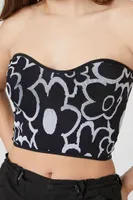 Women's Seamless Floral Print Tube Top in Black/Grey, M/L