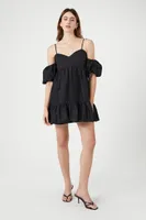 Women's Poplin Off-the-Shoulder Mini Dress in Black, XS