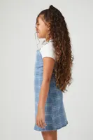 Girls Plaid Denim Dress (Kids) in Light Denim, 11/12