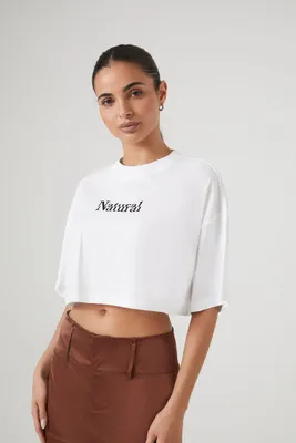 Women's Natural Graphic Cropped T-Shirt in White/Black Large