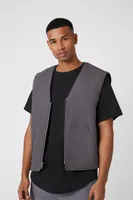 Men Faux Shearling Zip-Up Vest in Dark Grey, XL