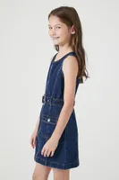 Girls Belted Denim Dress (Kids) in Dark Denim, 11/12