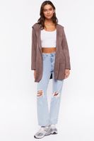 Women's Faux Suede Hooded Longline Jacket in Mushroom Large