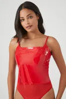 Women's Faux Patent Leather Bodysuit in Red Small