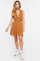 Women's Plunging Lace-Trim Mini Dress in Maple, XL