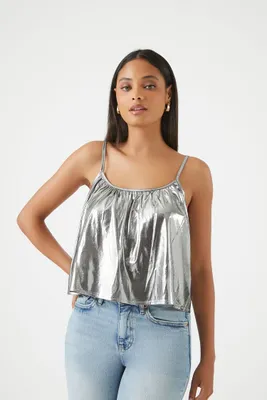 Women's Metallic Relaxed-Fit Cami in Silver Medium