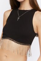 Women's Rhinestone-Trim Crop Top in Black Large