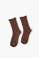 Pointelle Knit Crew Socks in Chocolate