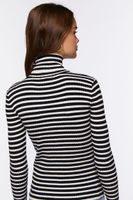 Women's Striped Turtleneck Long-Sleeve Top in Black/Cream Small