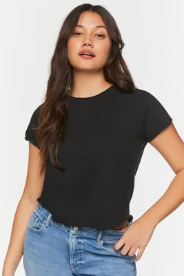 Women's Lettuce-Edge Short-Sleeve T-Shirt in Black, XS