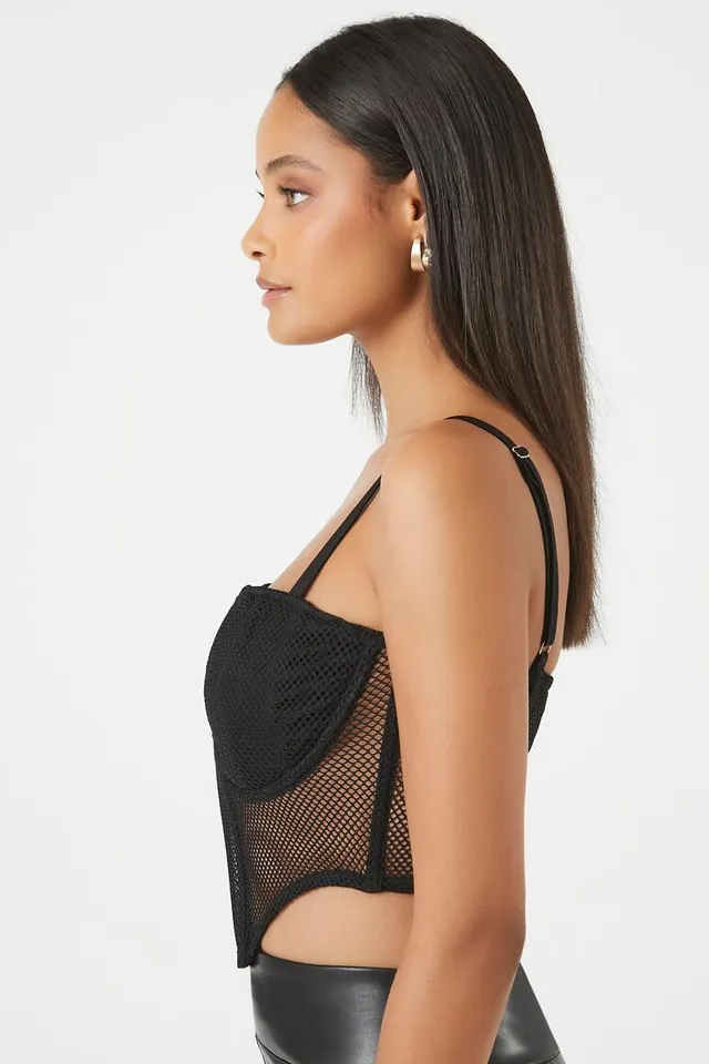 Forever 21 Women's Mesh Cropped Bustier Cami Black