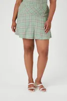 Women's Plaid A-Line Mini Skirt in Green, 0X